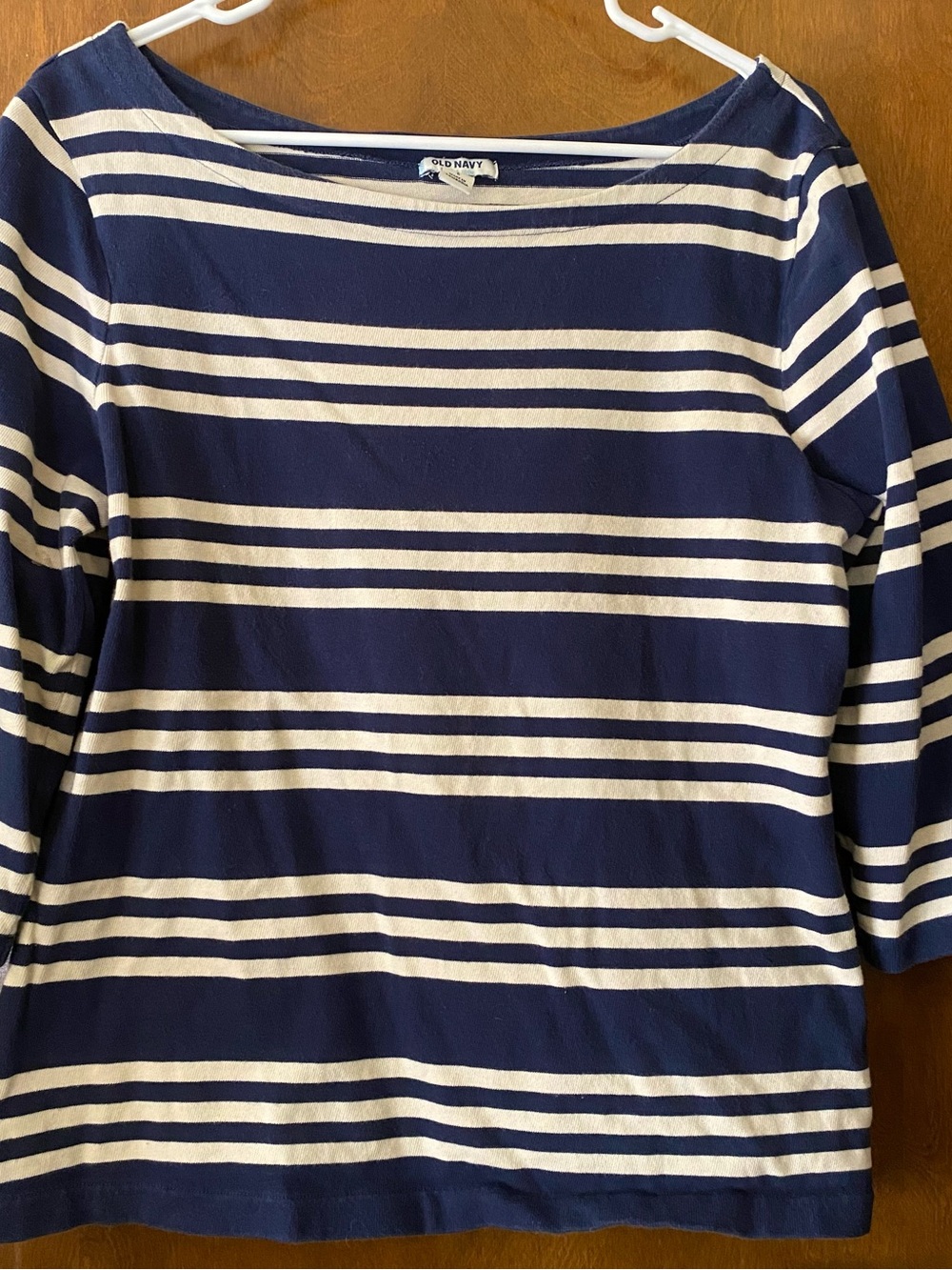 Old Navy Navy and White Striped Long-Sleeve Top
